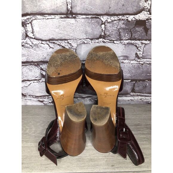 7 Seven For All Mankind Purple Patent Platform Sandals Heels Women Sz 37EU/6.5US - Picture 15 of 16